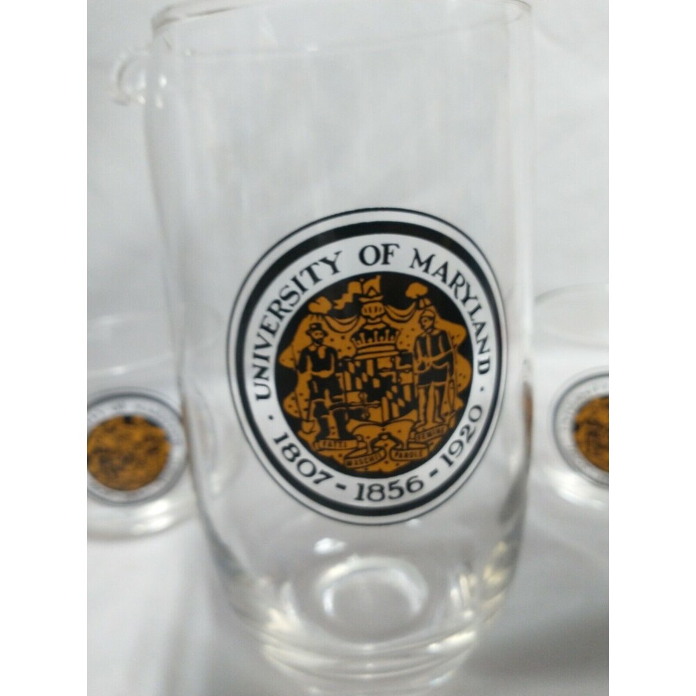 UNIVERSITY of MARYLAND Vintage Barware Cocktail Pitcher ROLY POLY GLASSES MCM
